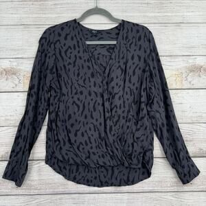 Rails Hilary Cheetah Print Faux Wrap Blouse Womens Small Gray Black